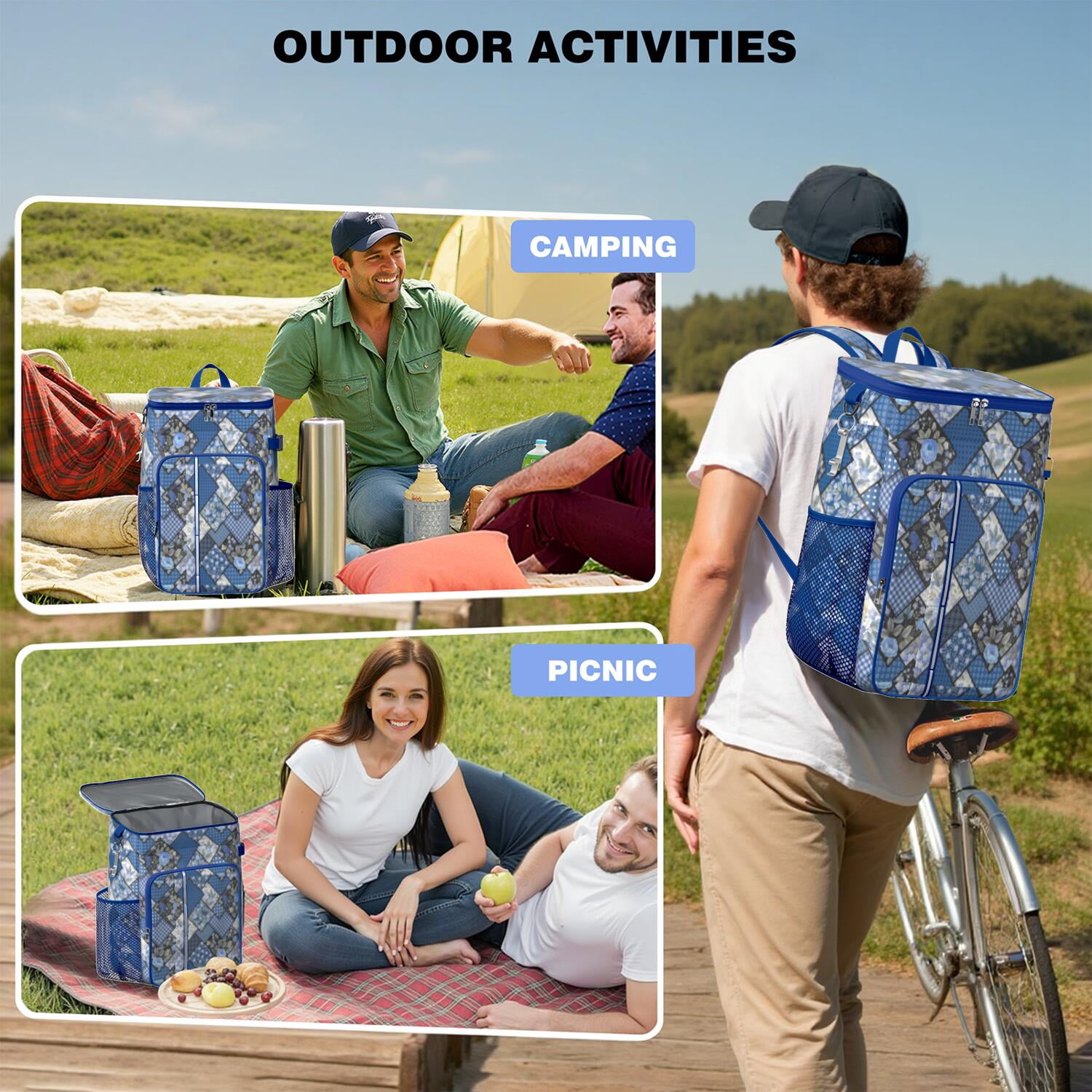 Travel Cooler Bag - Pioneer Flower Camping Beer Cooler Backpack with Bottle Opener- Waterproof Insulated Picnic Backpacks - Cooler Bag for Beach