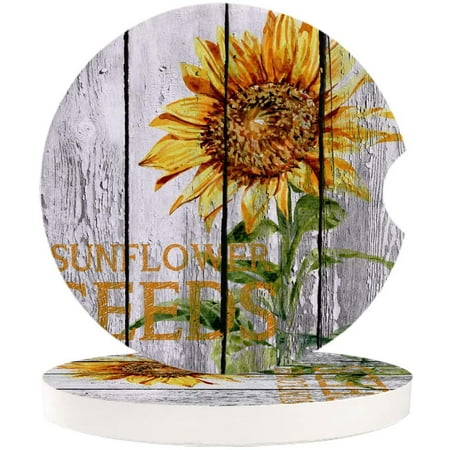 

ZHANZZK Sunflower on Retro Wooden Plank Set of 6 Car Coaster for Drinks Absorbent Ceramic Stone Coasters Cup Mat with Cork Base for Home Kitchen Room Coffee Table Bar Decor