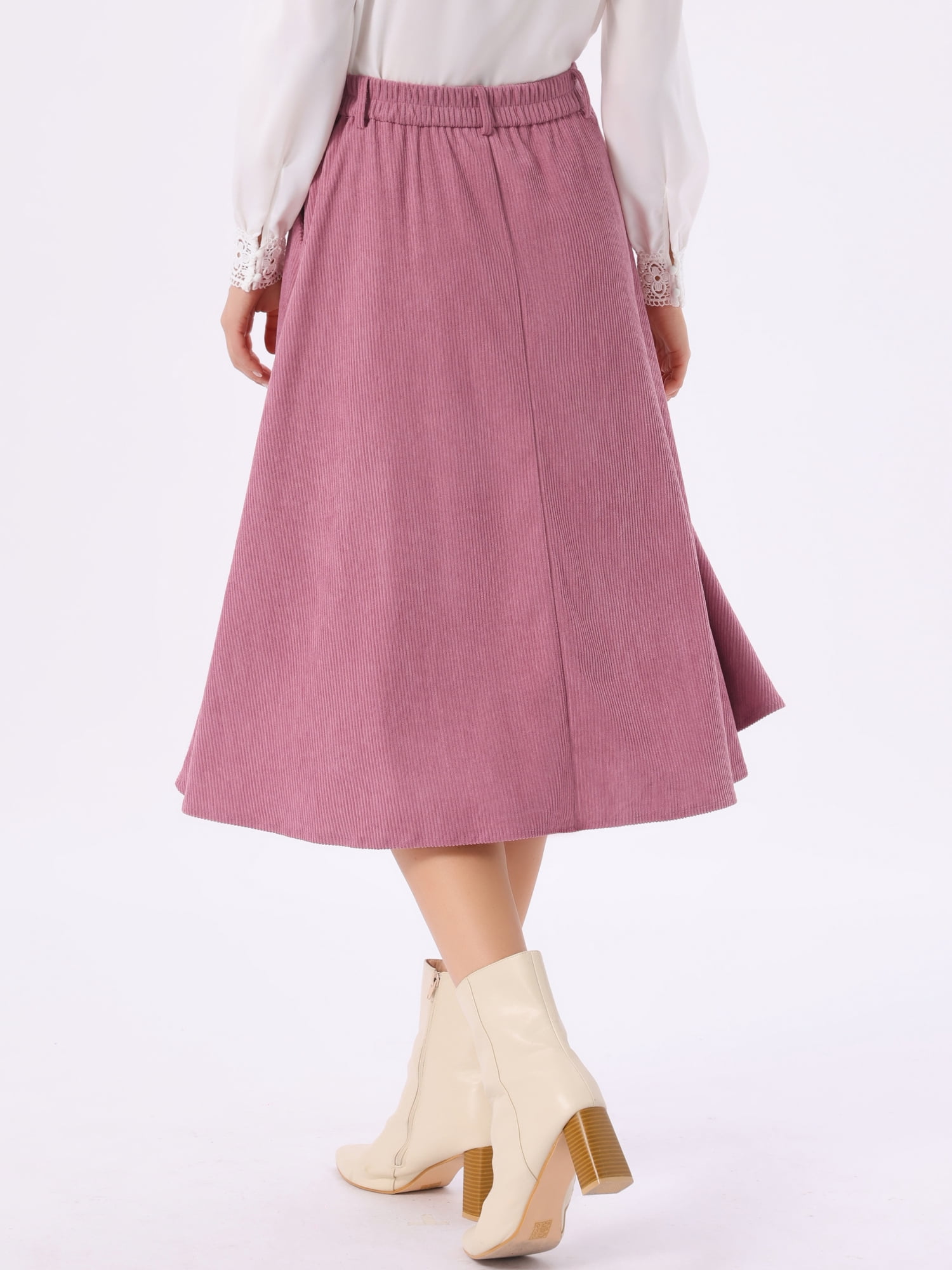 DARING DIVA Women's High Waist A Line Midi Skirts with Pockets Large Pink