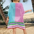 thumbnail image 4 of TMOYZQ Swimsuit Coverup for Women 2025 Color Block 3/4 Sleeve Crochet Bathing Suit Cover Up Beach Bikini Swimwear Knit Summer Dress, 4 of 4