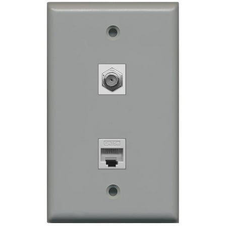 - RiteAV - 1 Coax F Type and 1 Cat5e Ethernet Port Wall Plate - Gray