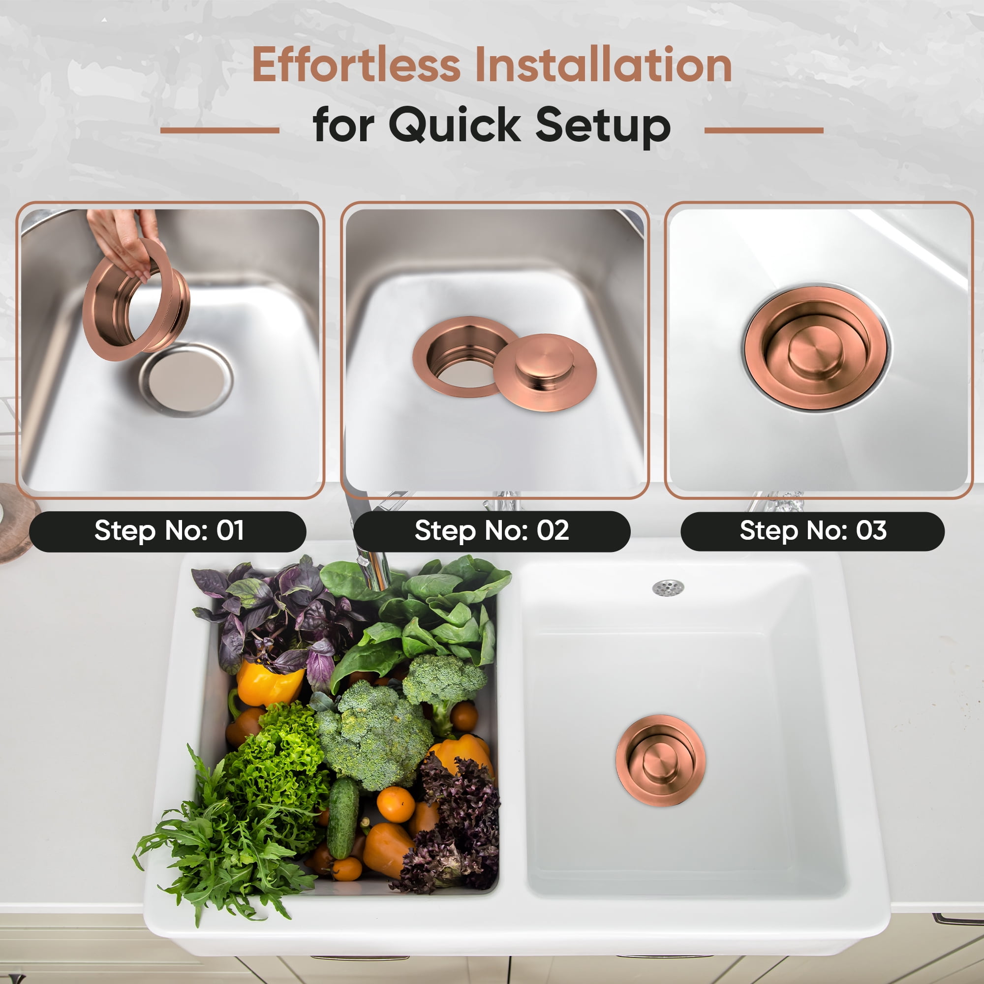 Strictly Sinks Garbage Disposal Flange & Stopper - Stainless Steel Garbage Disposal Drain for 3-1/2 Inch Standard Sink Drain Hole - Anti-Clog Kitchen Sink Drain with Garbage Disposal Stopper Copper