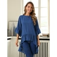 thumbnail image 4 of DARING DIVA Women's High Low 3/4 Bell Sleeve Ruffle Hem Blouse 2XL Dark Blue, 4 of 8