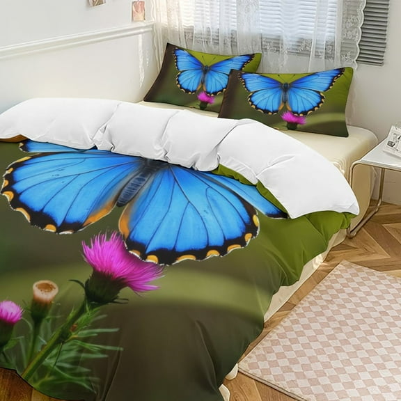 Blue Morpho Butterfly Bloom Duvet Cover Set Bedding Set Polyester Quilt Cover for Bedroom Decoration