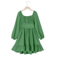 thumbnail image 5 of Fesfesfes Girls Long Sleeve Party Dress With Belt Elegant Pleated Flowy Formal Gown For Special Occasion Birthday Celebration Holiday Outfit(Green#1,12-13 Years), 5 of 9