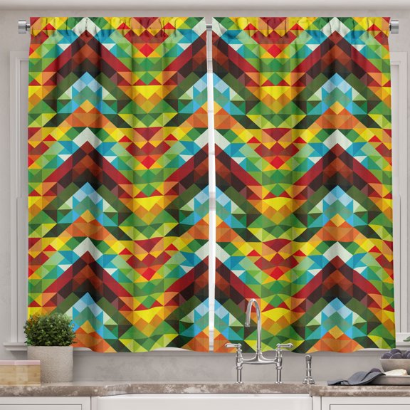 Ambesonne Colorful Kitchen Curtains, Abstract Optic Pattern, 55"x39", Multicolor