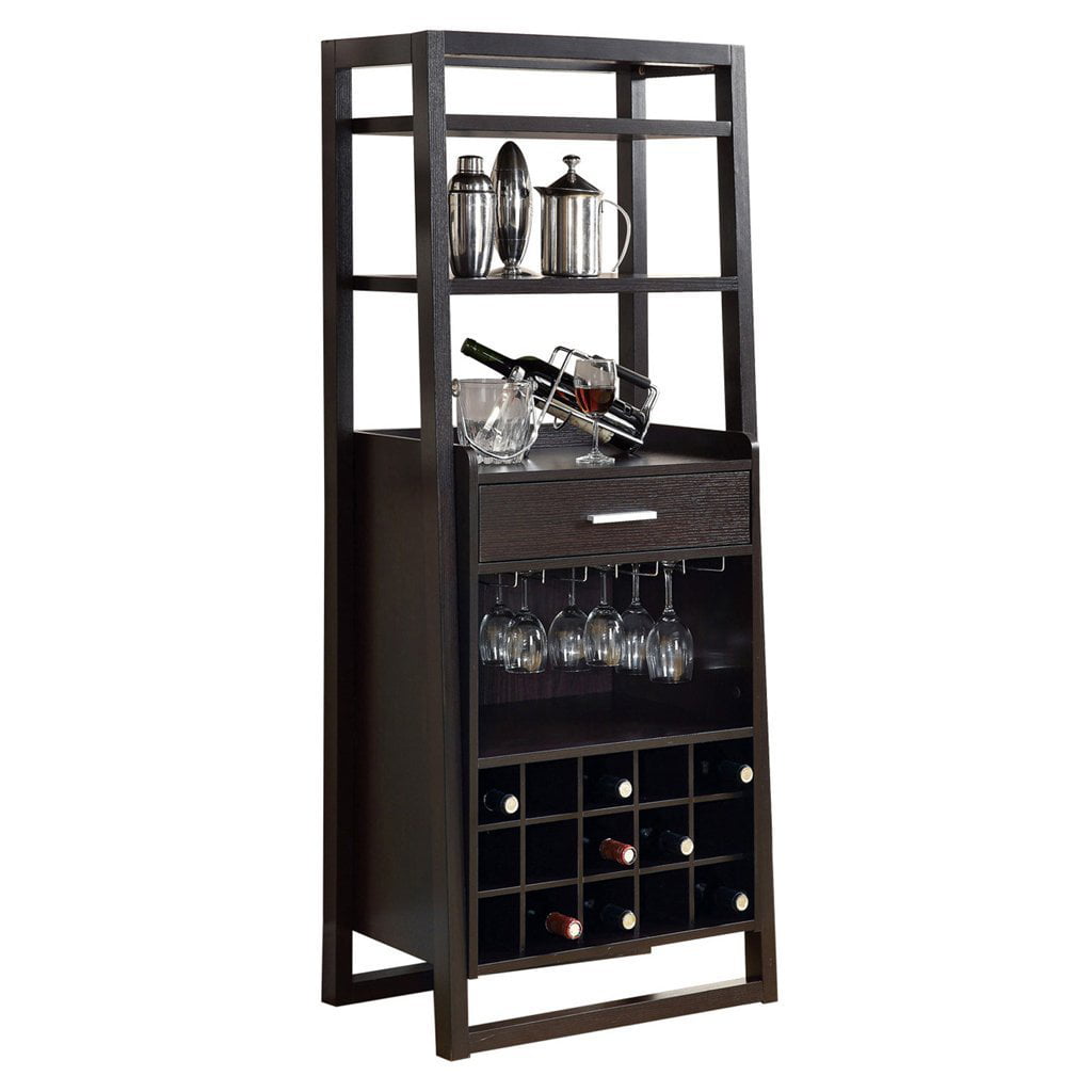 Monarch Cappuccino 60 Inch Ladder Style Home Bar Cabinet W Bar Top Wine Rack Walmartcom Walmartcom
