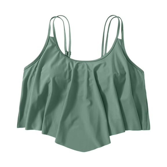 Curuila Swimsuit For Women Push Up Crew Neck Solid Color Strap Breathable Soft Bikini Top With Ruffled Green Size 3Xl