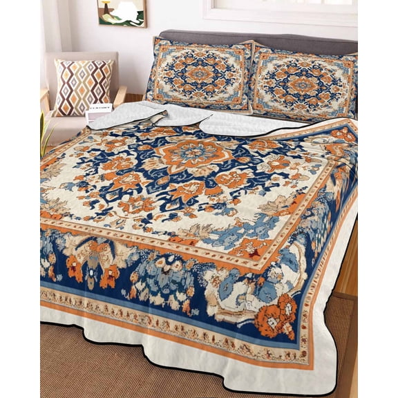 Blue Burnt Orange Boho Twin Size Down Alternative Comforter, Lightweight Comforter Quilt Bedding Set with Pillow Shams Antique Southwestern Art All Seasons Bed Comforter Duvet Insert 68"x86"