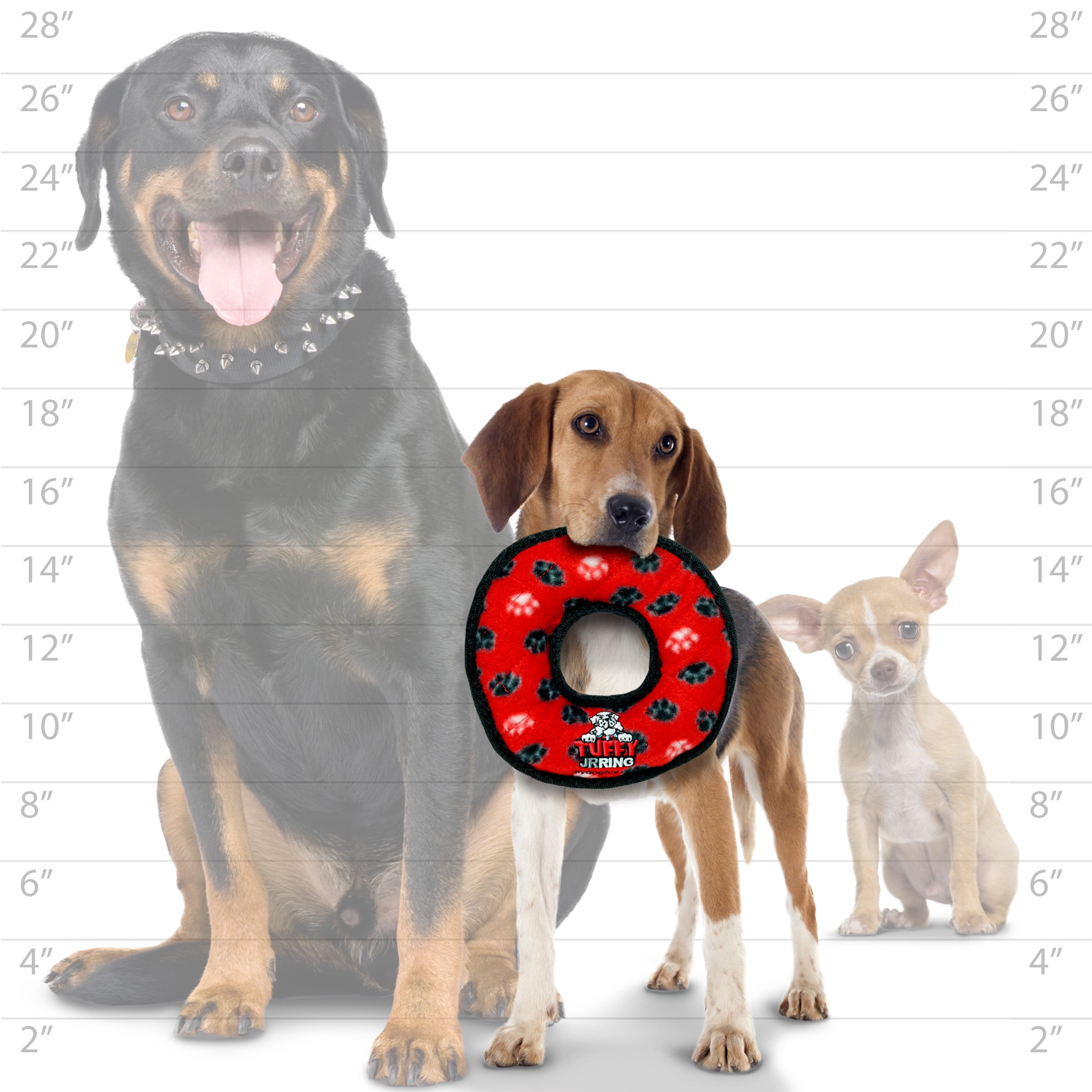 Tuffy Jr Ring Red Paw Durable Plush Dog Toy