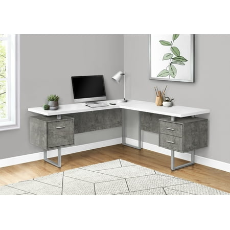 UPC: 0680796050580 | Computer Desk  Home Office  Corner  Left  Right Set-up  Storage Drawers  70 L  L Shape  Work  Laptop  Metal  Laminate  Grey  White  Contemporary  Modern