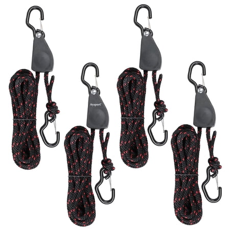 Adjustable Rope Hanger Kayak Tie Downs Ratchet Black-Red 1/4 x14 -4pcs For Tarp Tent Camping Boating
