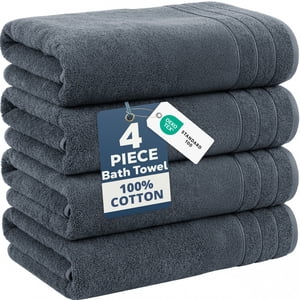 Casa Platino 4-Pack Bath Towels, 100% Cotton Ring Spun, Grey