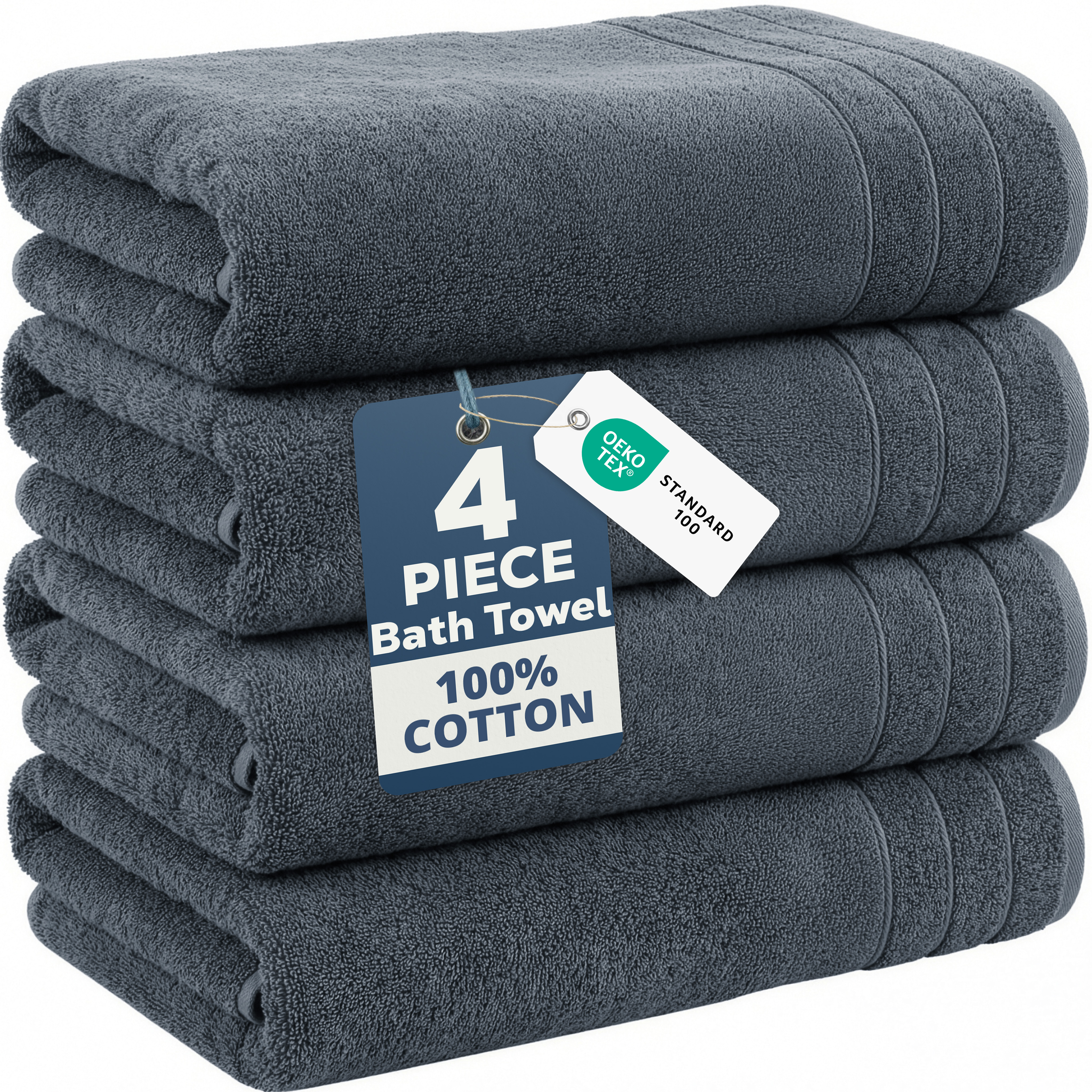 Casa Platino 4-Pack Bath Towels, 100% Cotton Ring Spun, Grey photo 1