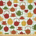 thumbnail image 2 of Ambesonne Tea Party Fabric by the Yard Microfiber, Cups and Teapot Motifs, 5 Yards, Pale Orange and Olive Green, 2 of 2