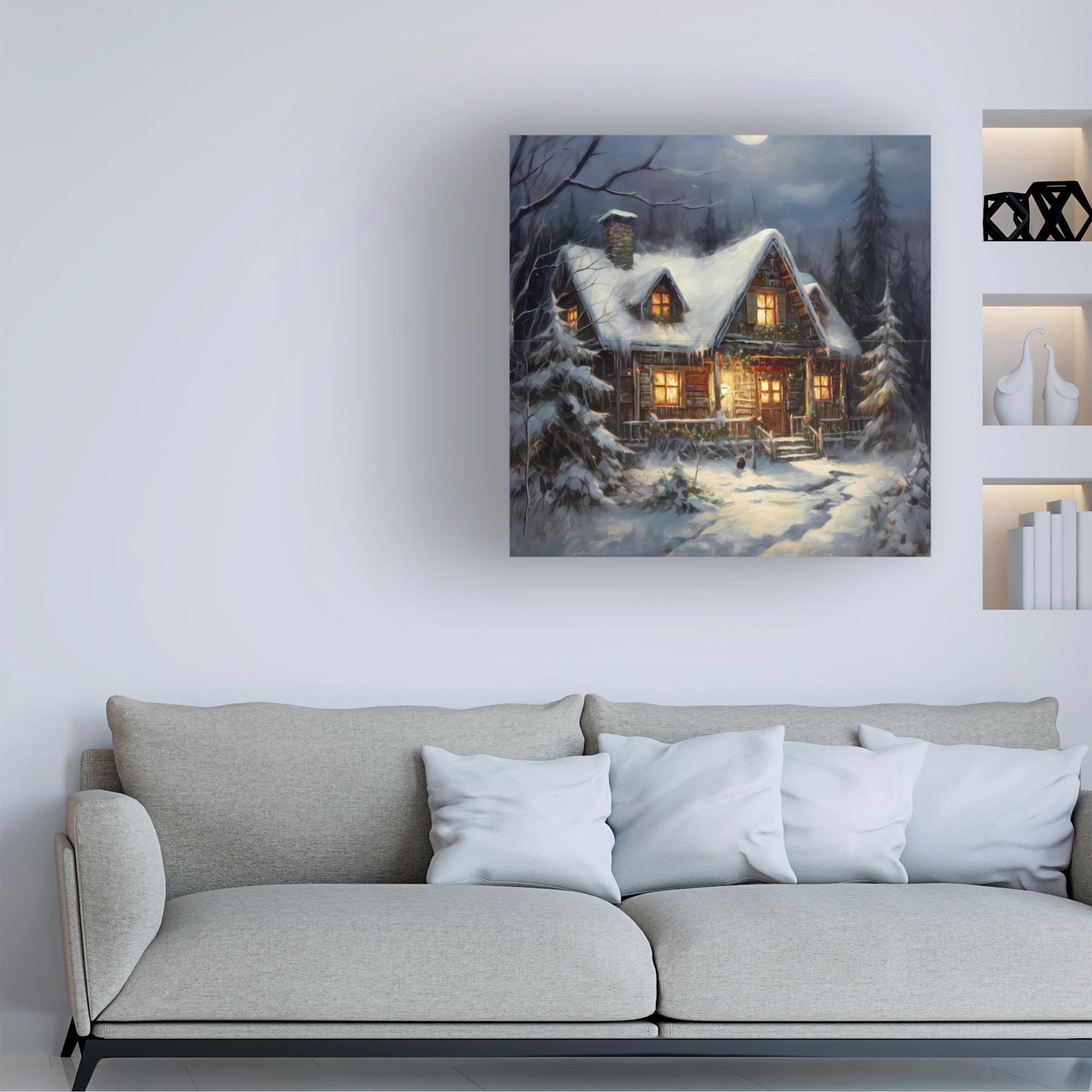 Canvas Wall Art - The Golden Valley 'Christmas Cabin' Wall Art for Living Room, Bedroom, or Office Décor by Trademark Fine Art - 35 x 35 Inches