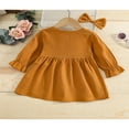 thumbnail image 3 of Tenues d'Automne 2 Pcs pour Filles Tout-Petits Robe Mignonne à Manches Longues Col en V avec Nœud pour Cheveux, 3 of 7