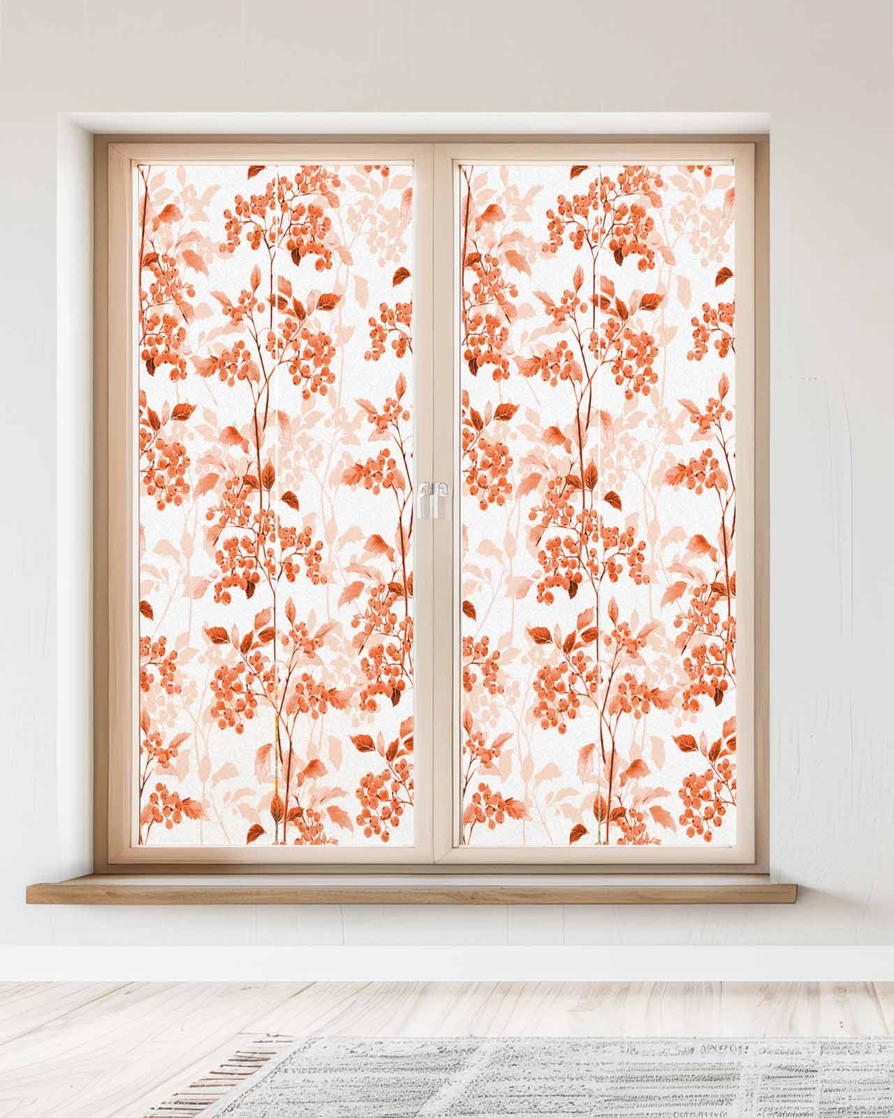 Window Privacy Film Burnt Orange Botanical Stained Glass Window Film Decorative Sun Block Window Cover Vintage Nature Flower Window Clings Static Adhesive Sticker for Bathroom 23.6"x59"