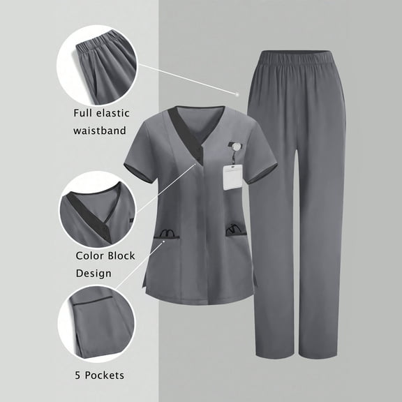 Mifsaly Scrub Sets for Women Straight Leg Pants 2026 V Neck Scrub Sets Classic Fit Medical Scrubs Resistant Stretchy Nursing Uniforms S