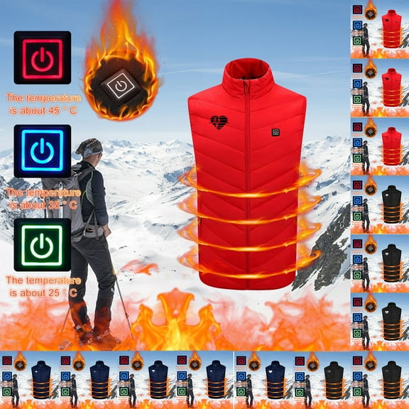 ZCFZJW Heated Vest for Men, 3 Heating Levels 9 Heating Zones, Lightweight USB Electric Charging Heated Puffer Vest for Hunting/Hiking, Men's Adjustable Quilted Heating Vest(Not Included Battery) S