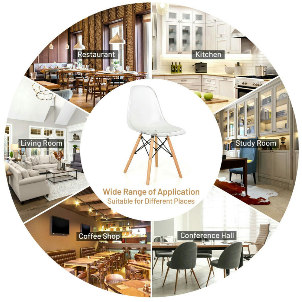 Demi Bonn Set of 4 Dining Chairs Modern Plastic Shell Side Chair with Clear Seat and Wood Legs for Dining Room Living Room, Beige