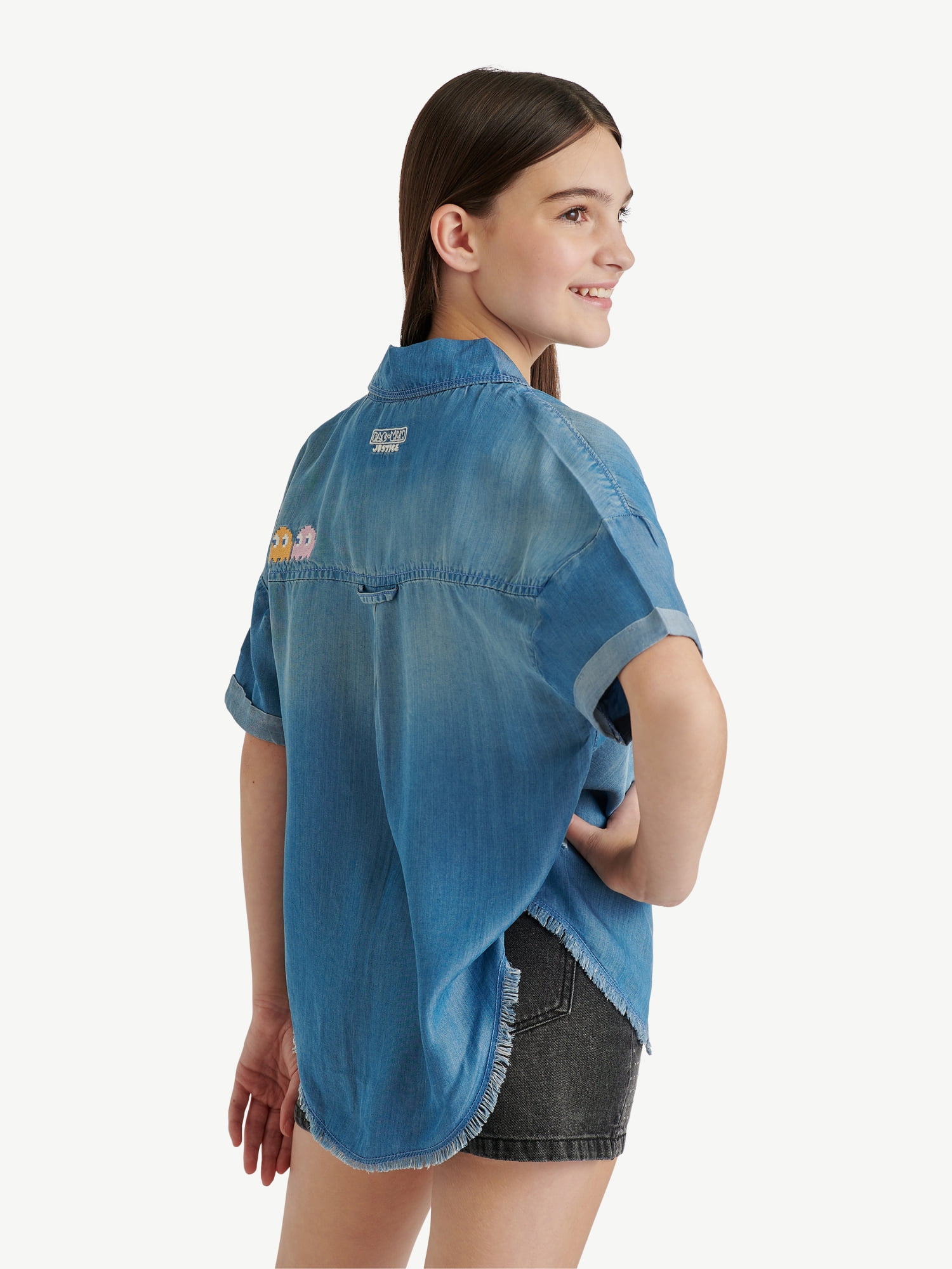Justice Girls PAC-MAN Chambray Shirt, Sizes XS-XL & Plus