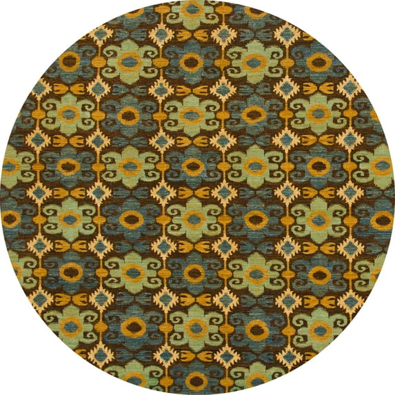Ahgly Company Indoor Round Abstract Dark Brown Abstract Area Rugs, 3' Round