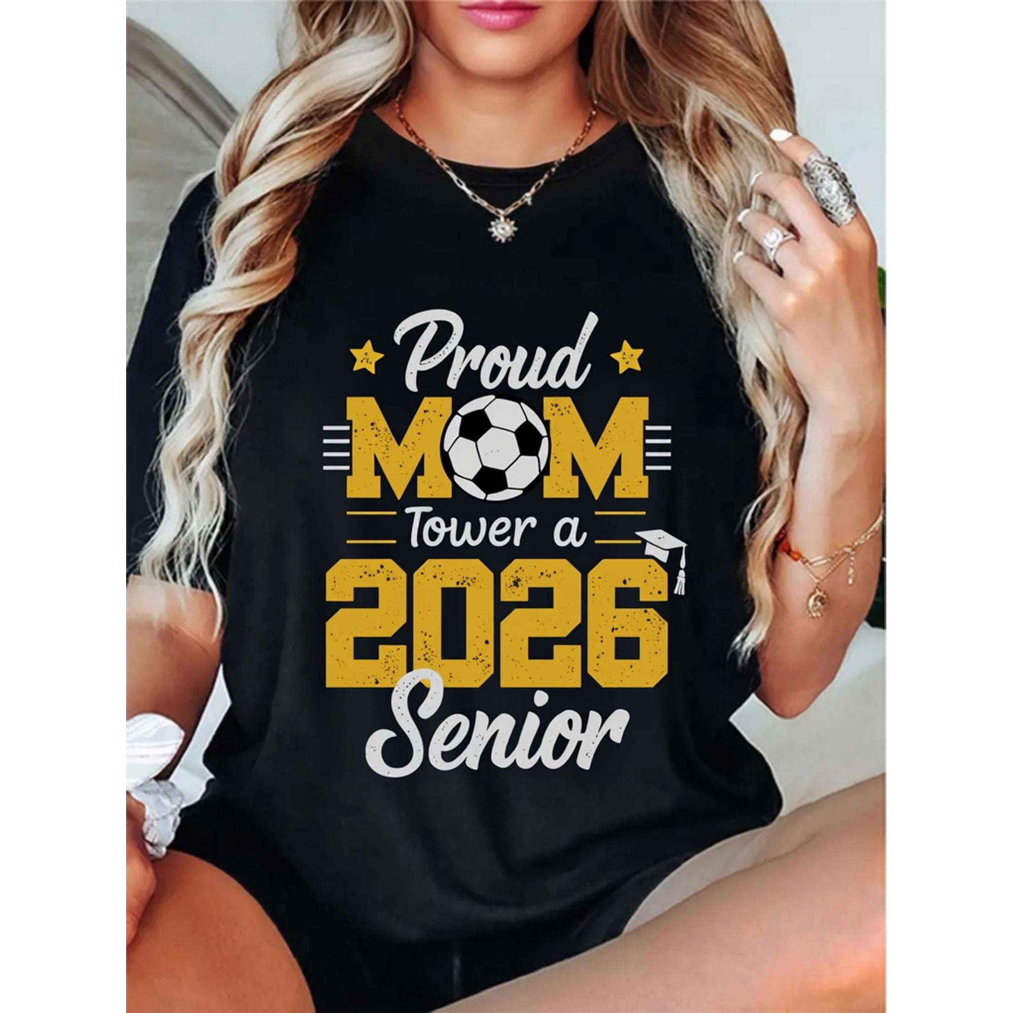 Proud Mom Soccer Class of 2026 Senior Graduation Women's Retro Graphic T-Shirt Sporty Apparel