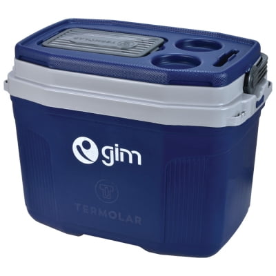 Hielera Gim de 20L Azul, Poliuretano, Tapa con Estuche, 2 Portavasos, Asas Laterales.