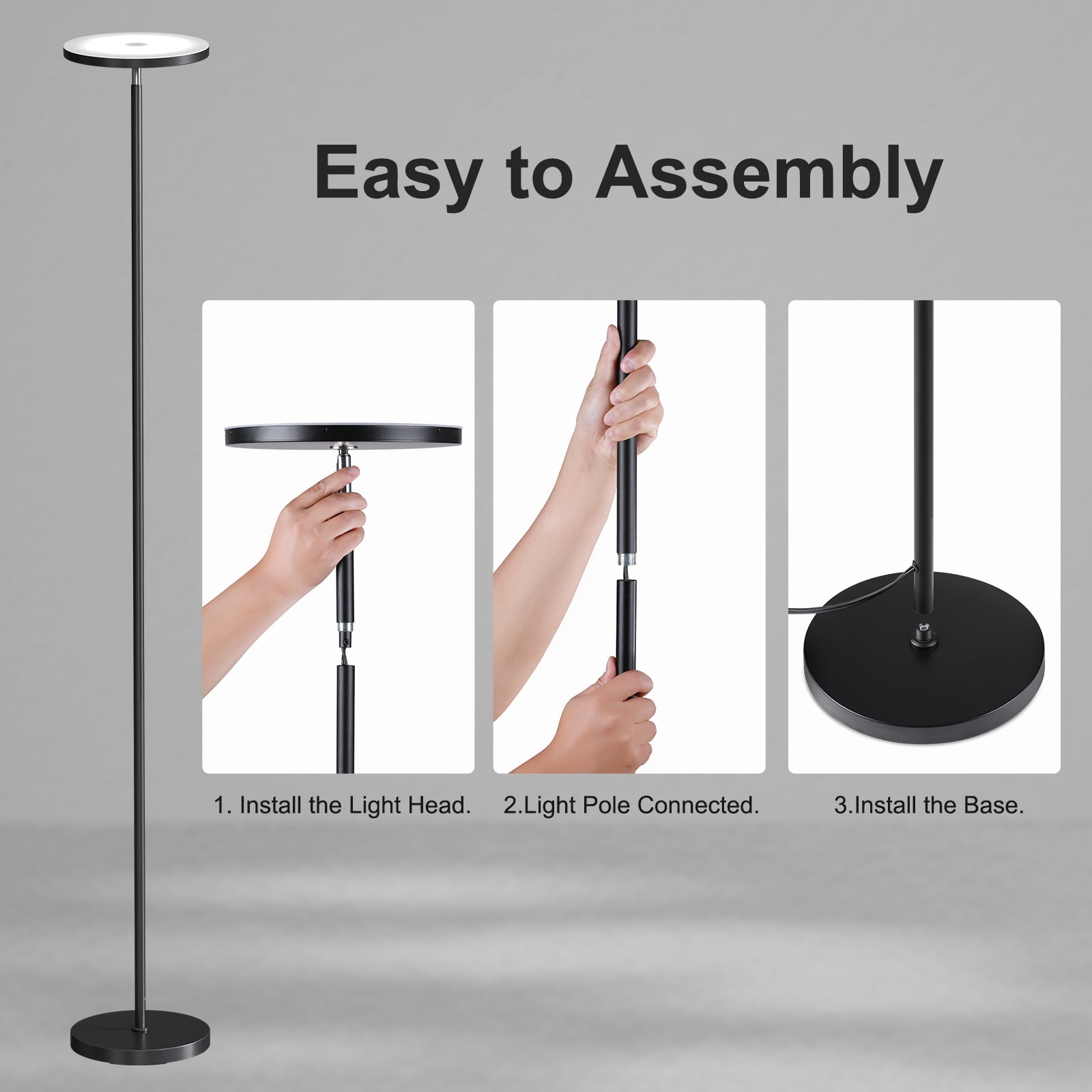 SUNMORY 69" Modern Remote Control Black Torchiere Floor Lamp, Led Super Bright Standing Lamp, Tall lamp for Living Room Bed Room