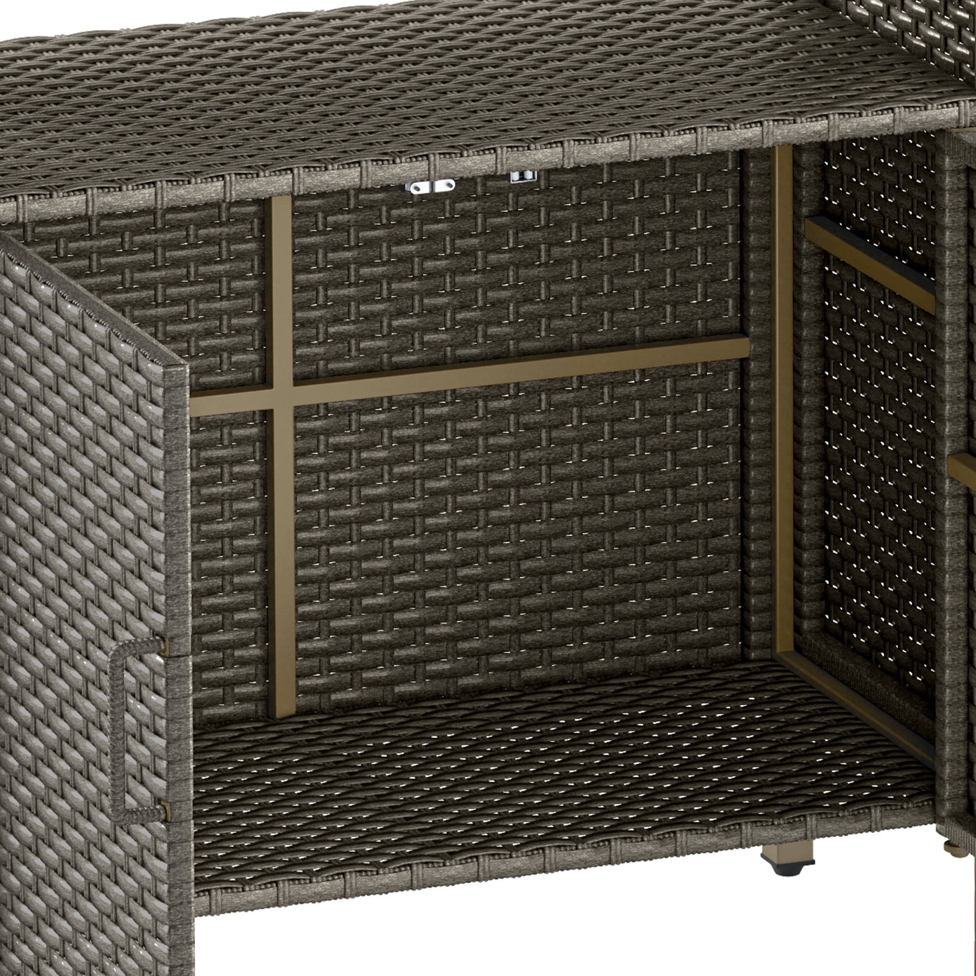 Uforic Patio Wicker Bar Table, Outdoor Wicker Storage Cabinet, Bar Counter Table, Deck Box - Brown