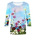 thumbnail image 4 of 3/4 Length Sleeve Womens Tops 2023,Womens Tops 3/4 Sleeve Dressy Crewneck Trendy Floral Print Three Guarter Length T Shirt Summer Blouses, 4 of 4