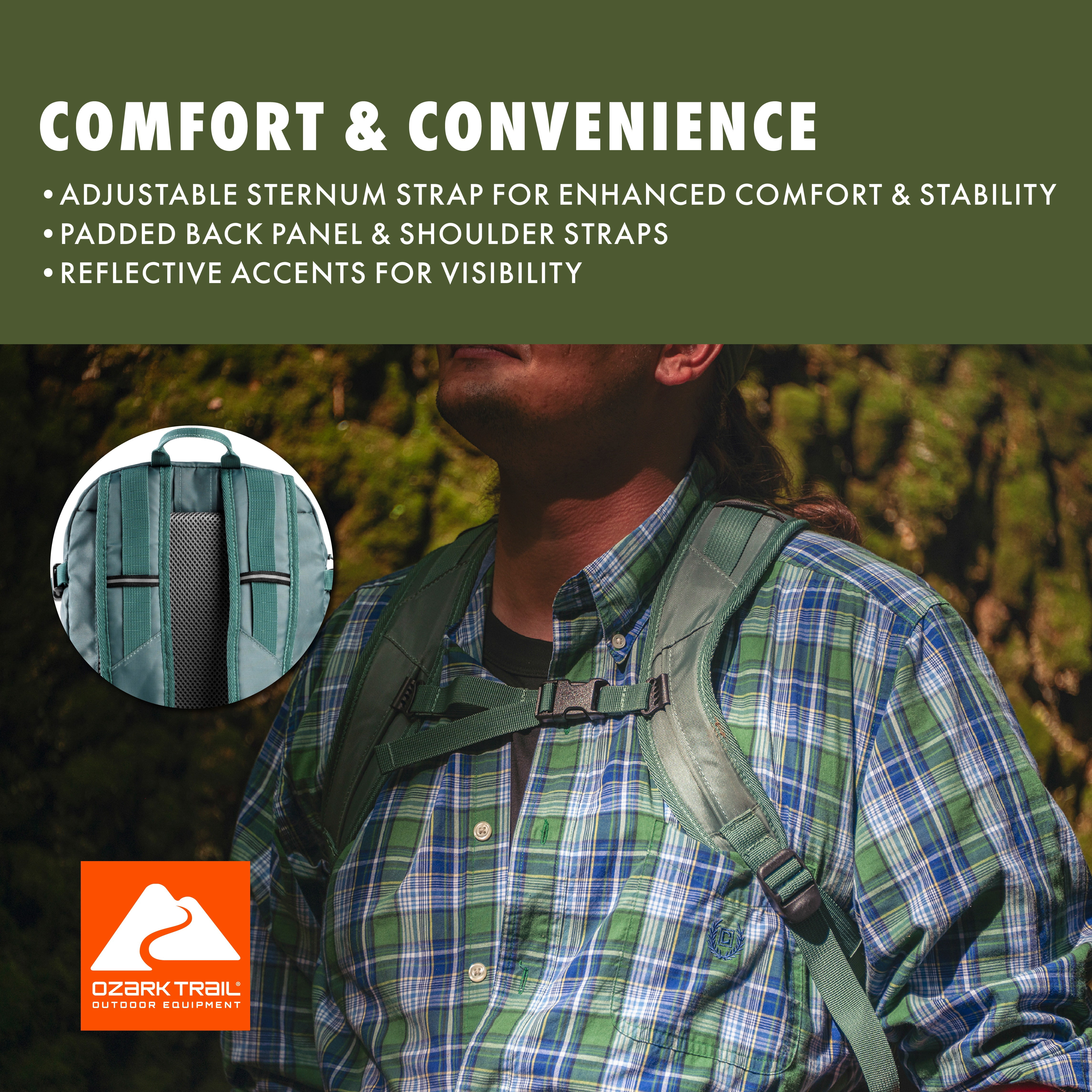 Ozark Trail 14L Adult/Teen Polyester Juniper Daypack Backpack, Green