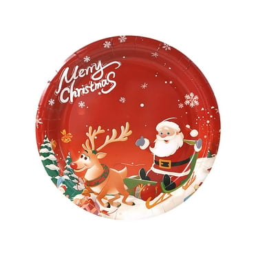 Wadada 30 PCS Merry Christmas Paper Plates - 7Inch Winter Theme Dessert Plate for Cake Salad Fruit Cartoon Father Christmas Tableware Set Disposable Decoration Supplies for Winter, Christmas Party