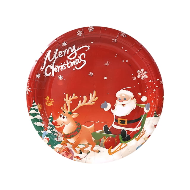 Christmas Party Plates 7 in 30 Pack Disposable Paper Tableware Set with Snowflake and Red Festive Designs