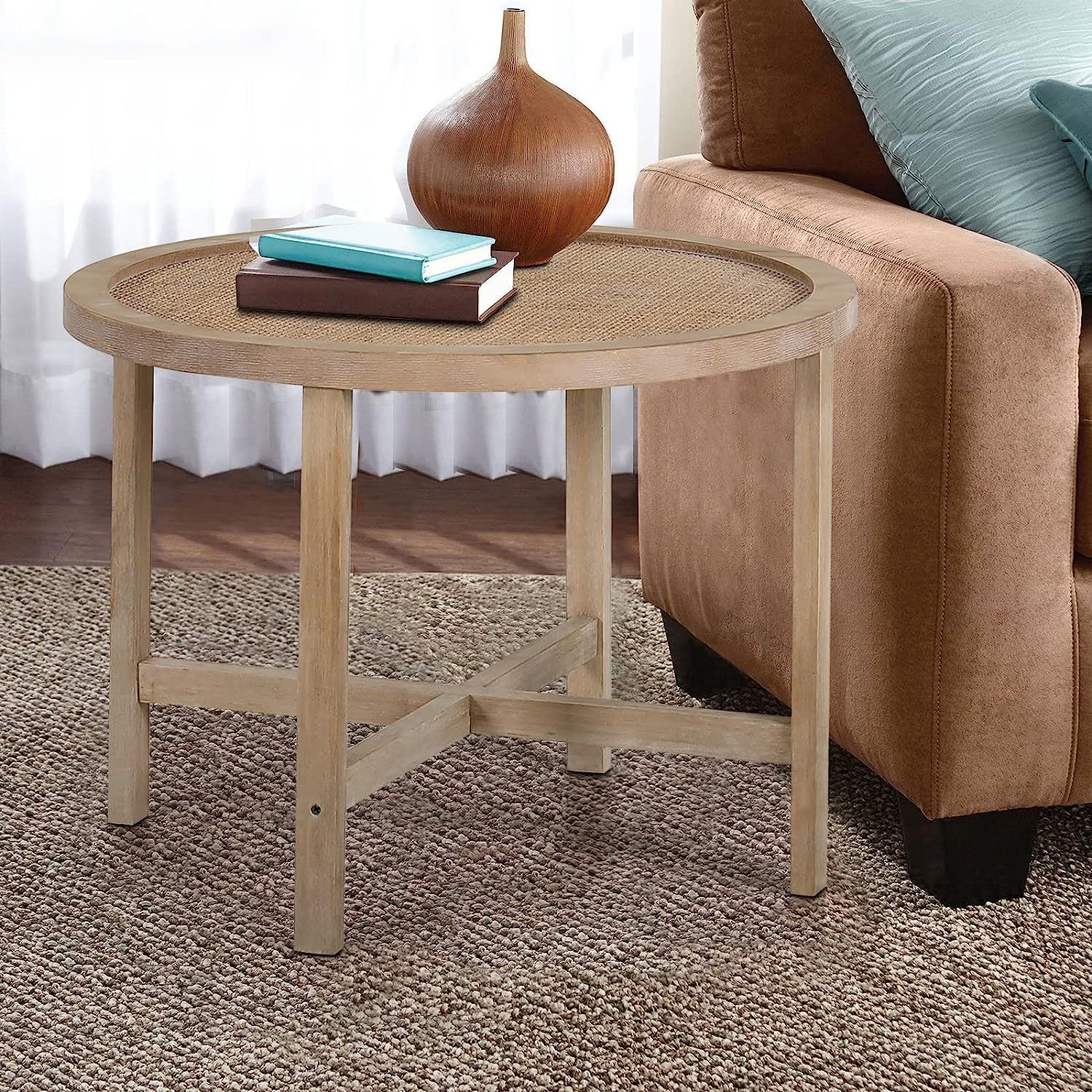 Omsix Large Round Side Table End Table Antique Boho Modern Farmhouse