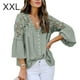 thumbnail image 1 of Sonducket Camisa de mujer con cuello en V Camisa de encaje Blusa en V Color sólido Botón de manga larga Top Prendas para la parte del cuerpo Verde XXL, 1 of 6