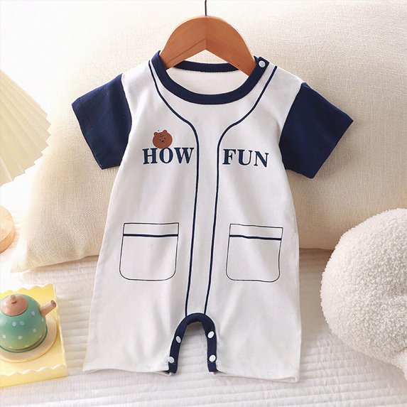 KPOPLK Infant Romper Clothing Cartoon Graphic Print Short Sleeve Cotton Jumpsuit Soft Bodysuit One-Piece Newborn 0-36M Size 9-12 Months,White