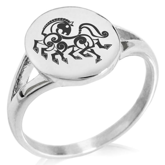 Tioneer Stainless Steel Odin's Sleipnir Horse Viking Norse Minimalist CZ Oval Signet Ring
