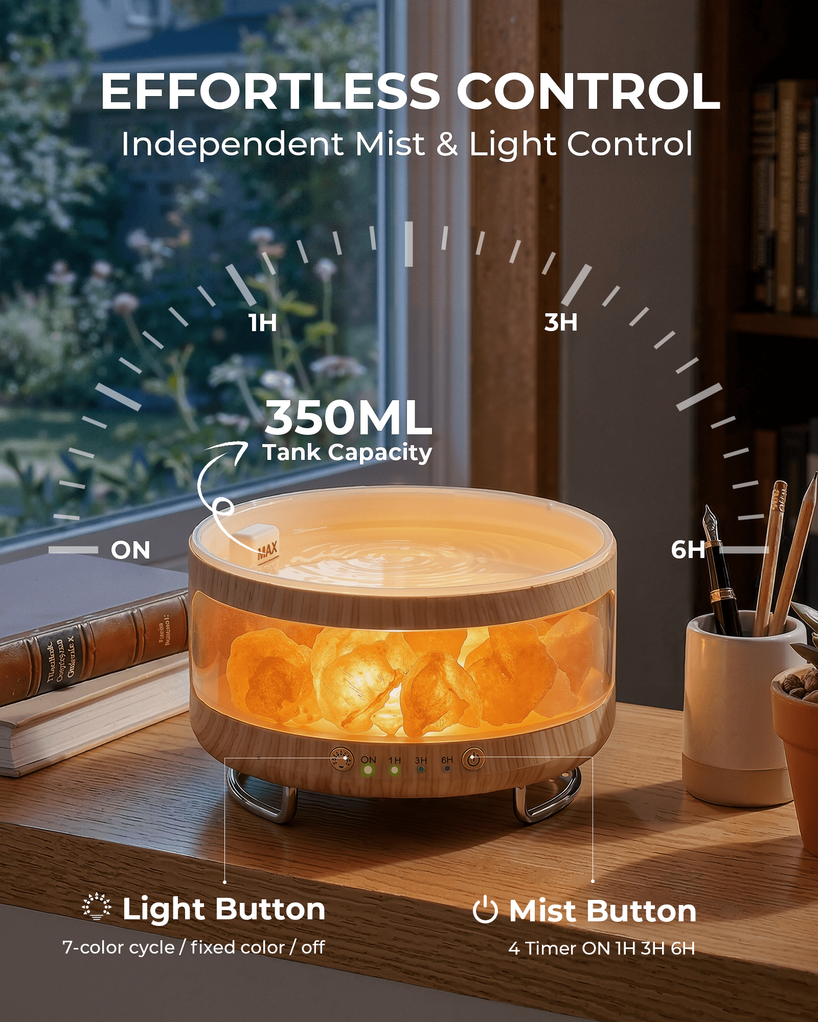 Ultrasonic Essential Oil Diffuser, 2-in-1  Cool Mist Humidifiers & Himalayan Salt Lamp, Aromatherapy Diffuser Portable Mini Humidifier for Bedroom / Plants / Travel / Desk