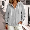 thumbnail image 2 of Besolor Womens Zip up Hoodies Drawstring Long Sleeve Sweatshirts Fall Winter Casual Thermal Warm Outdoor Track Jacket with Pockets(Large,Gray), 2 of 5