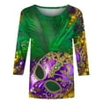 thumbnail image 5 of YUGYXL Fashion Mardi Gras 3/4 Sleeve Shirts for Women Casual Plus Size Party Mask Print Loose Comfy Tshirts Summer Crew Neck Tunic Fit Clothes Theme Party Carnival Tees, 5 of 5