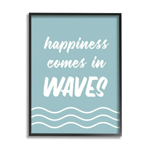 Stupell Industries Happiness Beach Water Waves Uplifting Cursive Phrase Graphic Art Black Framed Art Print Wall Art, Design by Lettered and Lined