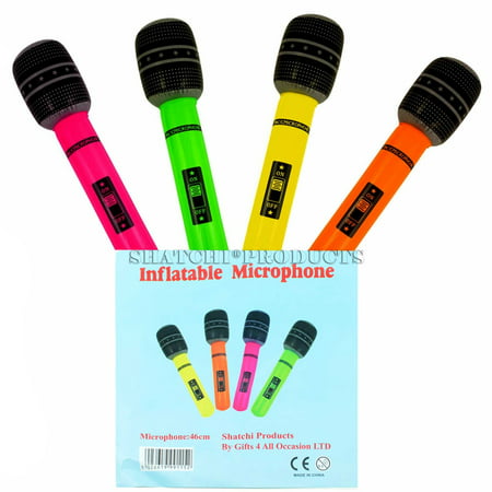 5PK X 40CM INFLATABLE MICROPHONE BLOW UP NEON FANCY DRESS, HEN NIGHT PARTY ACCESSORY