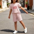 thumbnail image 5 of Zpanxa Girls Short Sets Girls Two Piece Outfit Short Sleeve Heart Print Drawstring T Shirt and Short Pant Set Kids Casual Summer Clothes Toddler Little Girls Pink 7 Years, 5 of 6