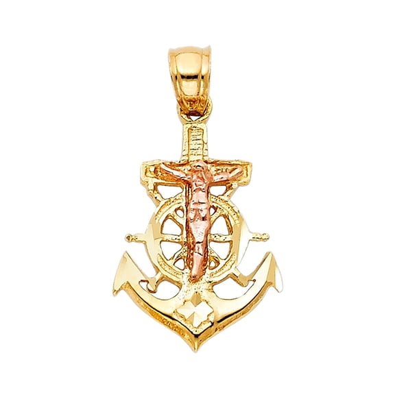 14K Two Tone Gold Religious Crucifix Anchor Pendant | 2T Gold Charm Pendant for Necklace Chain | Jewelry Gift for Men Women | 20 x 15 MM | 1.5 grams