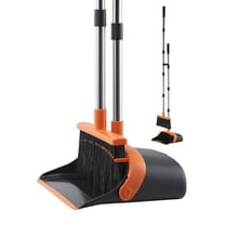 VEVOR Broom and Dustpan Set, Heavy Duty Dustpan and Broom Combo with Self-Cleaning Teeth, Metal Upright Standing Dust Pan with Long Handle, Ideal for Home, Restaurant, Office, Dorm, Black Orange