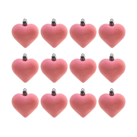 12pcs Pink Flocked Heart Ornaments - 1.8in Valentine's Day Decorative Pendants, Cute Small Heart Ball Charms, Romantic Window Decor, Perfect Gift Ornaments for Wreaths & Celebrations
