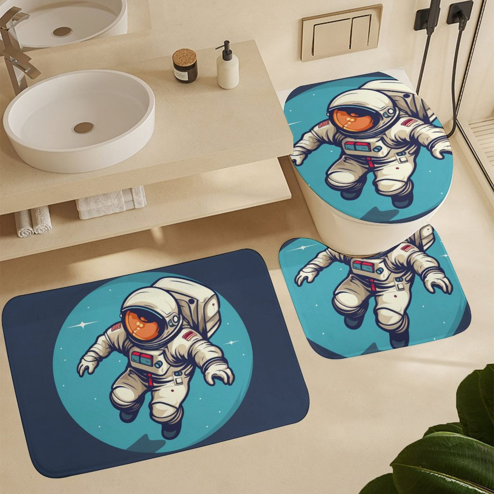 Space Astronaut Cartoon Shower Curtain Waterproof Bathroom Curtain  Anti-slip Bath Mat Set Toilet Rugs Carpet - Walmart.com, image size:1600x1600