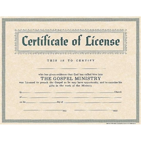 B & H Publishing 152906 5.5 x 3.5 Po. Certificat Licence Ministre - Lot de 6